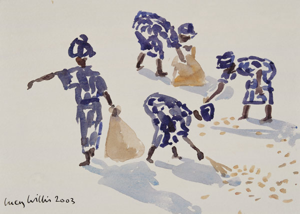 Clearing Leaves, Senegal, 2003 (w/c on paper)  von Lucy Willis