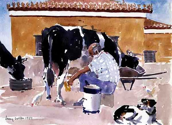 Lefteri Milking, 1989 (w/c on paper)  von Lucy Willis