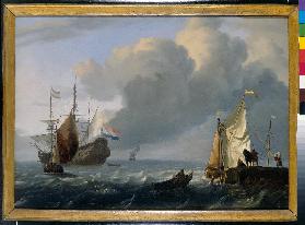 Marine Niederländische Fregatte mit einem Nachen im Schlepptau Um 1680/90