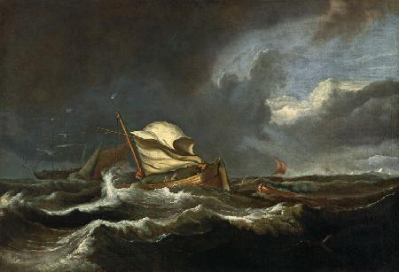 Boote in stürmischer See Um 1670