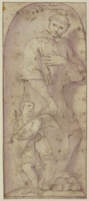 Der Heilige Crispinus (oder Stephanus?) mit einem Engel in einer Nische von Ludovico Carracci