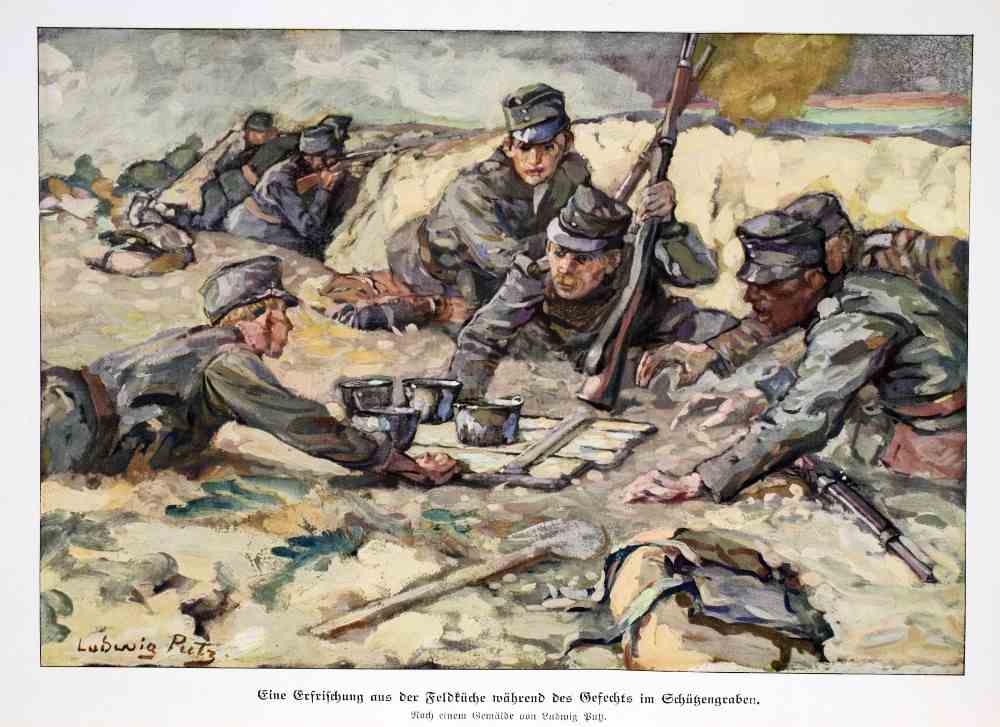 Erfrischung während der Schlacht in den Schützengräben von Ludwig Putz