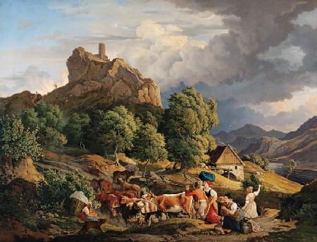 Aufziehendes Gewitter am Schreckenstein 1835