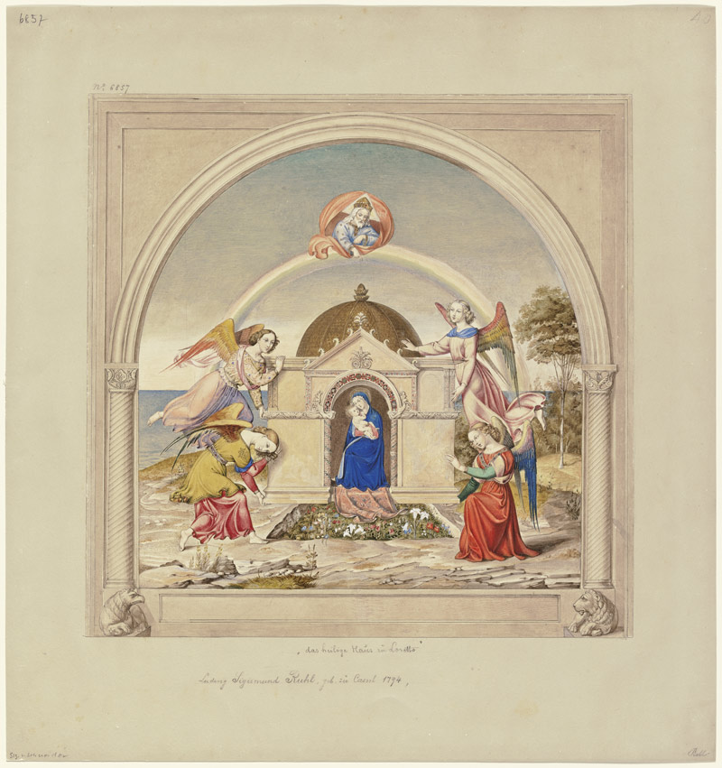 Engel tragen das Haus der Heiligen Familie von Nazareth nach Loreto von Ludwig Sigismund Ruhl