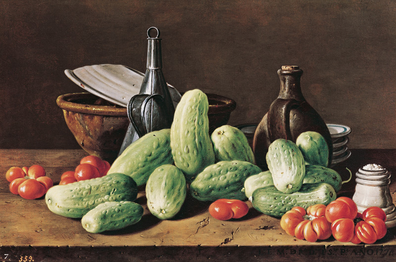 Still Life with Cucumbers and Tomatoes von Luis Melendez