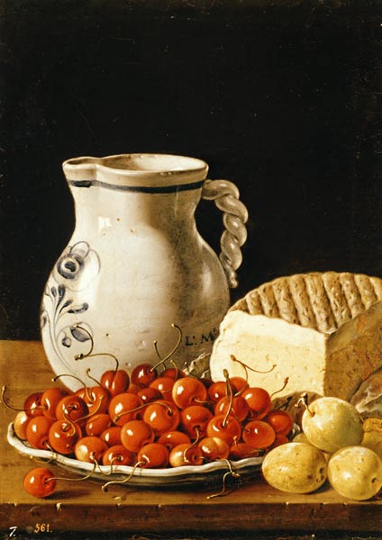 Still Life with cherries, cheese and greengages von Luis Egidio Melendez