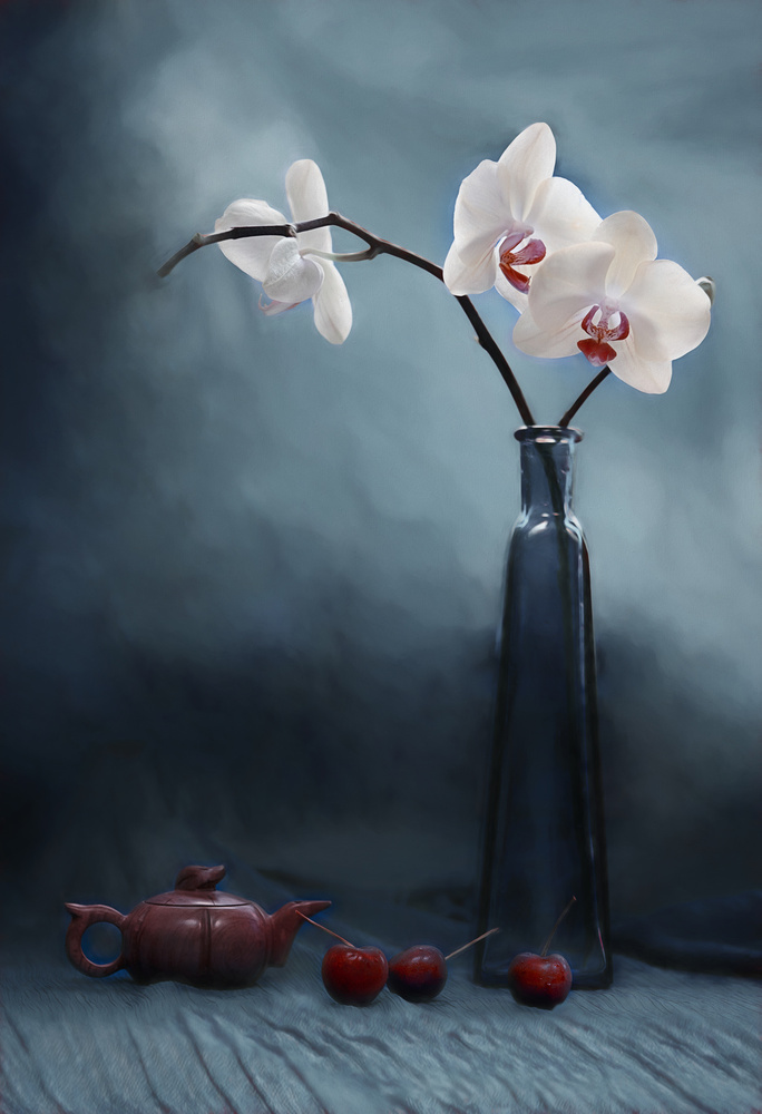 Orchidee und Kirsche von Lydia Jacobs