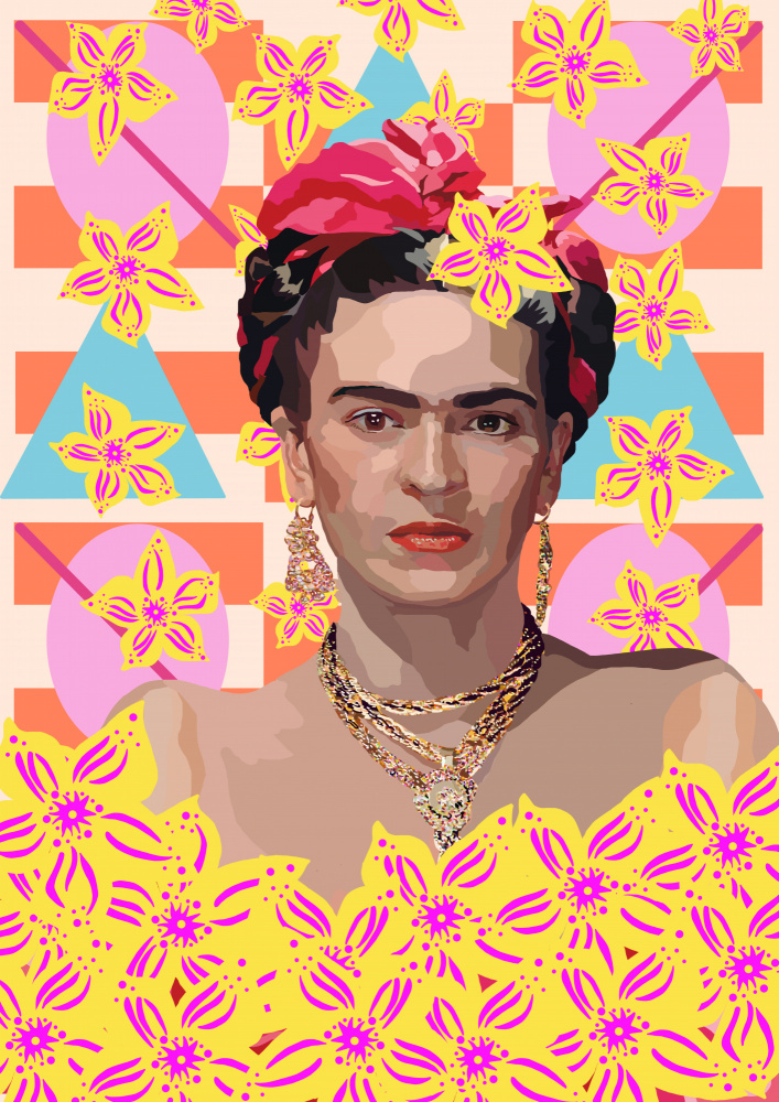 Frida mit Blumen von Lynnda Rakos