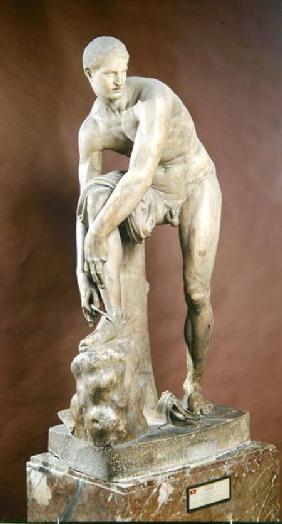 Hermes tying his sandal, Roman copy of a Greek original attributed to Lysippos 1st or 2nd