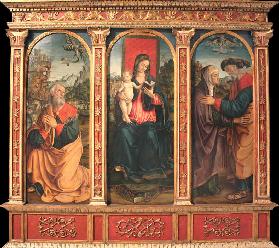 Madonna mit Kind, Verheißung an Joachim, Begegnung Joachims und Annas an der Goldenen Pforte