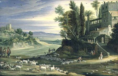 Landscape with Shepherds and the Supper at Emmaus von Maerten Ryckaert