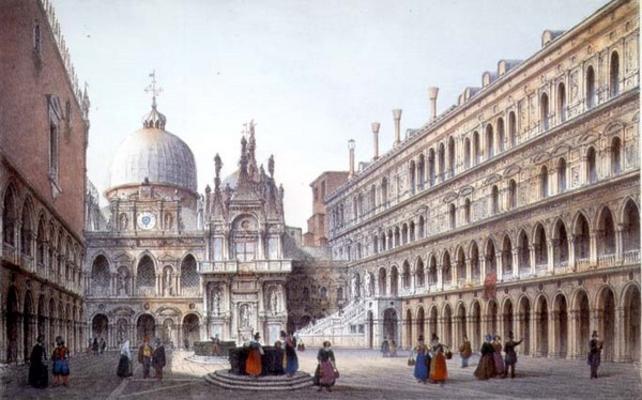 The Courtyard of Palazzo Ducale, Venice, engraved by Brizeghel (litho) von Marco Moro