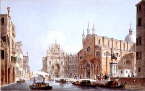 The Church of SS. Giovanni and Paolo and S. Marco, Venice, engraved by Brizeghel (litho) 15th