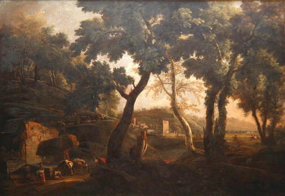 Landscape with Horses at the Trough, c.1715 (oil on canvas) von Marco Ricci