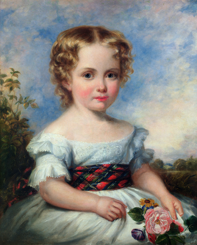 Portrait of a Young Girl with a Tartan Sash von Margaret Sarah Carpenter