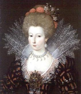 Portrait of a lady in a high lace collar and jewelled silk costume early 17th