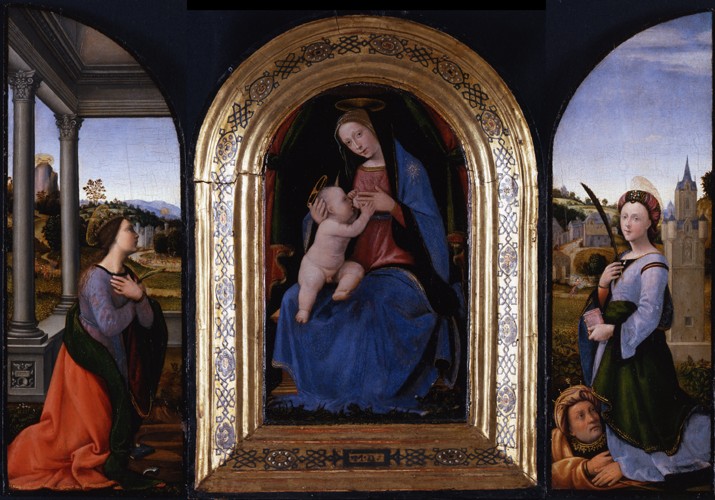 Thronende Madonna mit Heiligen Katharina von Alexandrien und Barbara mit ihren Vater Dioscuros von Mariotto di Bigio Albertinelli