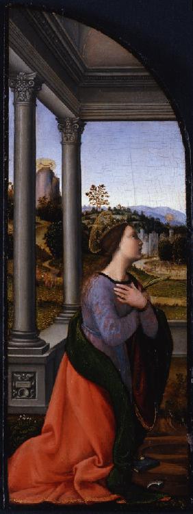 Triptychon, linke Tafel: Heilige Katharina von Alexandrien 1500