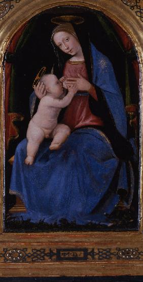 Triptychon, Mitteltafel: Thronende Madonna lactans 1500