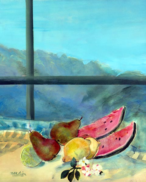Still Life with Watermelon (oil & acrylic on canvas)  von Marisa  Leon