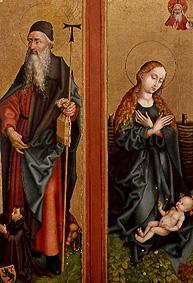 Zwei Flügel vom Orliac-Altar: Der hl. Antonius und Maria, das Kind anbetend. von Martin Schongauer