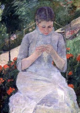 Young Woman Sewing in the garden c.1880-82
