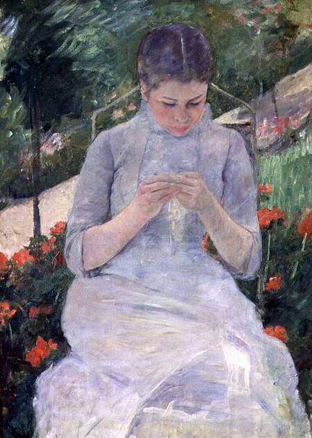 Young Woman Sewing in the garden von Mary Stevenson Cassatt