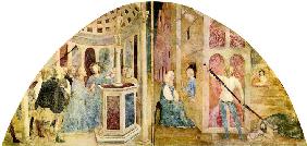 Heilige Katharina und Kaiser Maxentius. Fresko aus der Basilika San Clemente in Rom 1428
