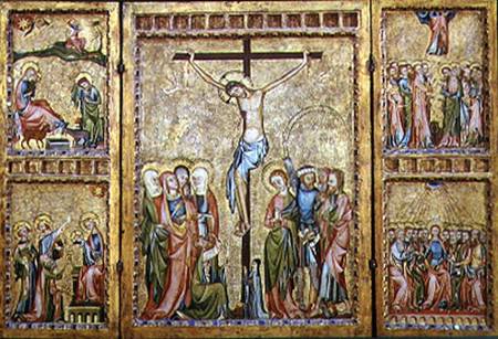 Altarpiece with the Crucifixion in the centre panel and scenes from the Life of Christ on the side p von Master of Cologne