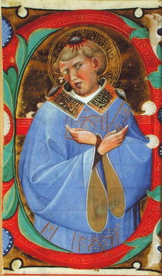 Historiated initial 'E' depicting St. Stephen (vellum) von Master of San Michele of Murano