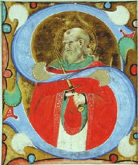 Historiated initial 'S' depicting St. Julian (vellum) 13th