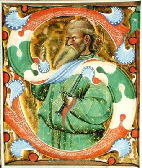 Historiated initial 'S' depicting St. Paul (vellum) 1909