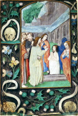 The Raising of Lazarus, from a book of Hours (vellum) von Master of the Book of the Prayers