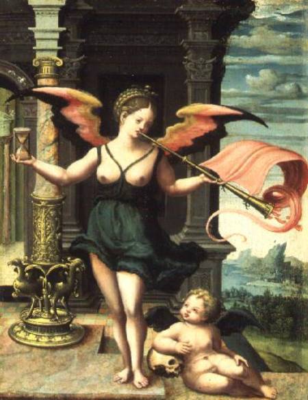 An Allegory of Fame (panel) von Master of the Female Half Lengths