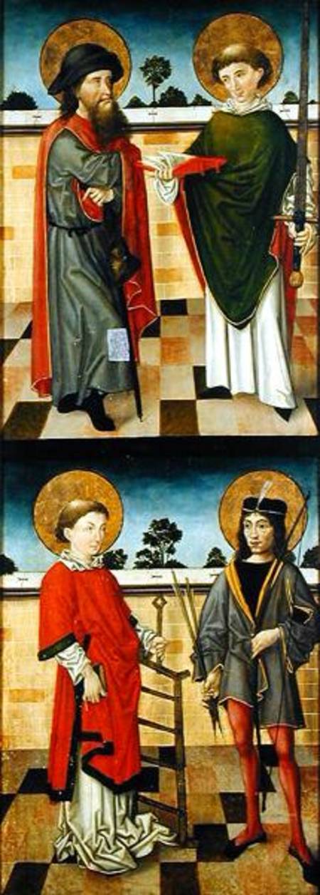 Top: St. Jacob as a Pilgrim and St. Matthew Holding a Book and a Sword; Bottom: St. Lawrence Holding von Master of the Luneburg Footwashers