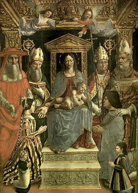 The Sforza Altarpiece, Madonna and Child enthroned with the Doctors of the Church and the family of 18th