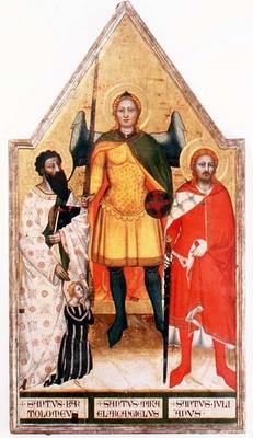 St. Michael the Archangel with St. Bartholomew and St. Julian (tempera on panel) von Master of the Rinuccini Chapel