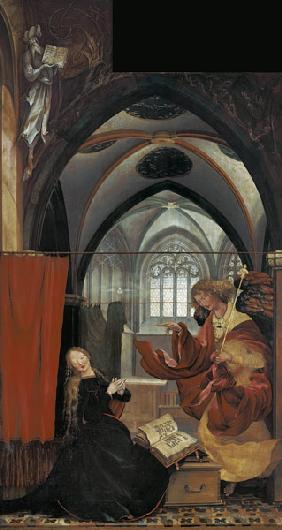 Isenheimer Altar. Mittelstellung, linke Tafel: Verkündigung an Maria.