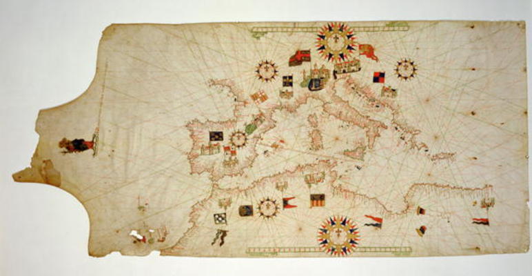 Miniature Nautical Map of the Central Mediterranean, 1560 (parchment) von Matteo Prunes