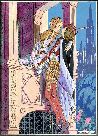 Romeo and Juliet in the balcony scene von Maurice Berty