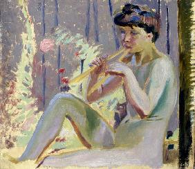 Junges, Flöte spielendes Mädch. 1910