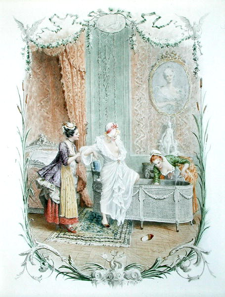 The Morning Bath, illustration of elegant Parisian life in the second half of the 18th century, c.18 von Maurice Leloir