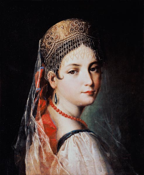 Bildnis einer jungen Frau mit Sarafan und Kokoshnik (Kopfschmuck) von Mauro Gandolfi