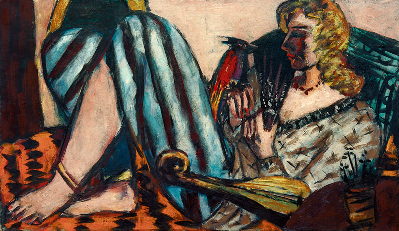 Frau mit rotem Hahn von Max Beckmann