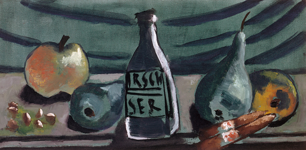 Stillleben mit Apfel und Birne (Stillleben mit Kirschwasserflasche). 1928. von Max Beckmann