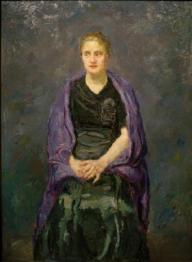 Bildnis Minna Beckmann-Tubemit violettem Schal 1909