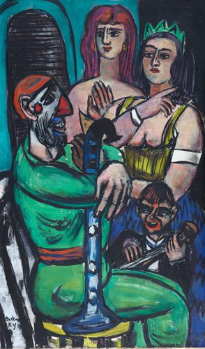 Clown mit Frauen und kleiner Clown. 1950. von Max Beckmann