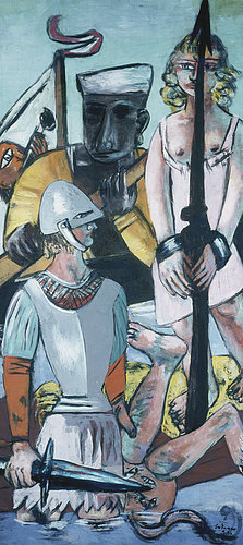 Triptychon: Die Versuchung (des hl. Antonius). Linker Flügel. 1936/37 von Max Beckmann