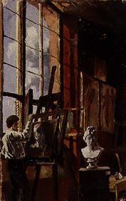 Maler im Atelier in Karlsruhe, die Büste der kapitolinischen Venus malend. 1874