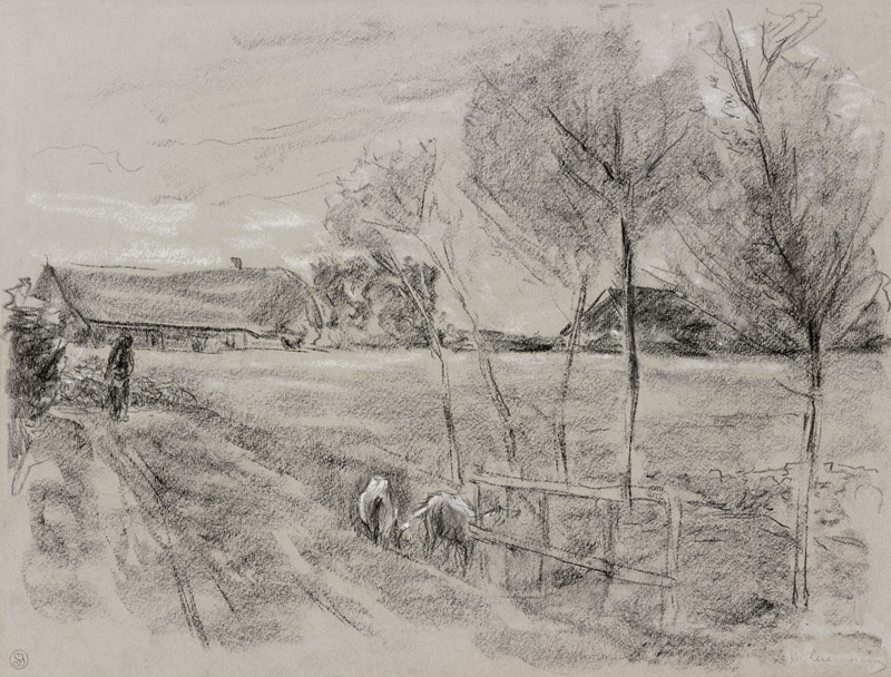Landweg in Holland, vorne zwei Ziegen von Max Liebermann